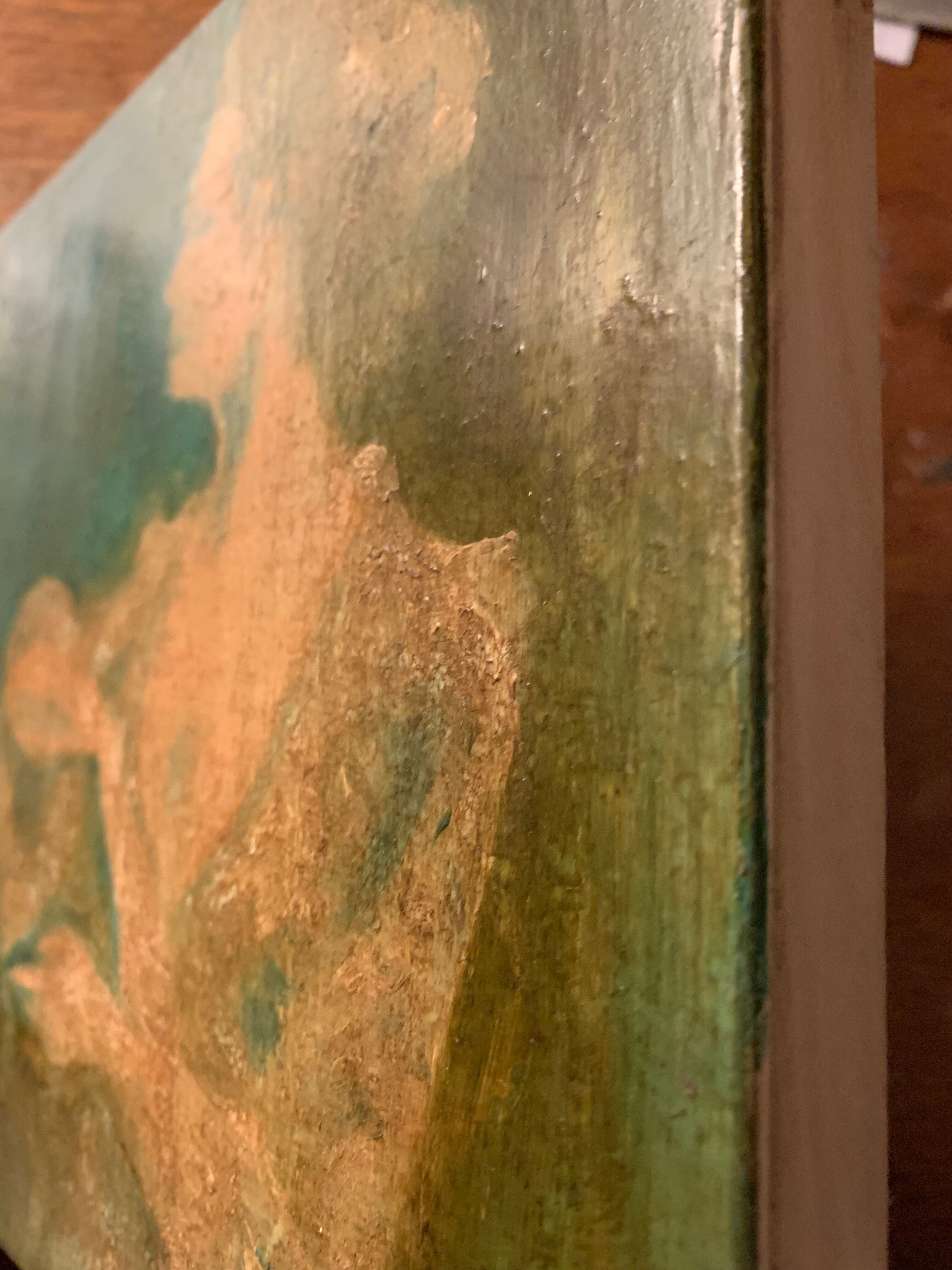 Oil on wood carried woman Versailles