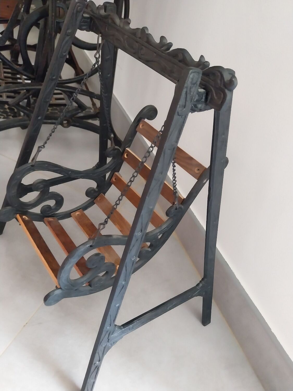 Wooden swing desk and porcelain dolls