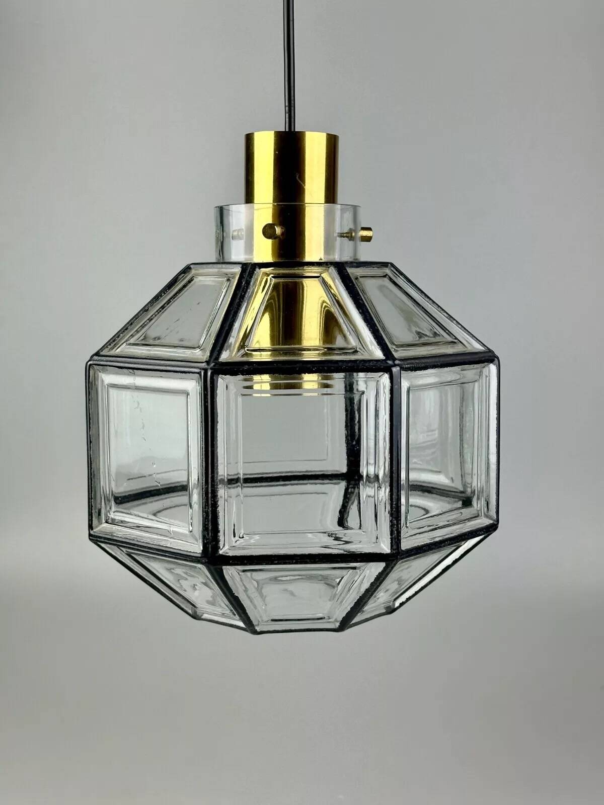 60s 70s ceiling lamp Glashütte Limburg Germany glass & brass Space Age