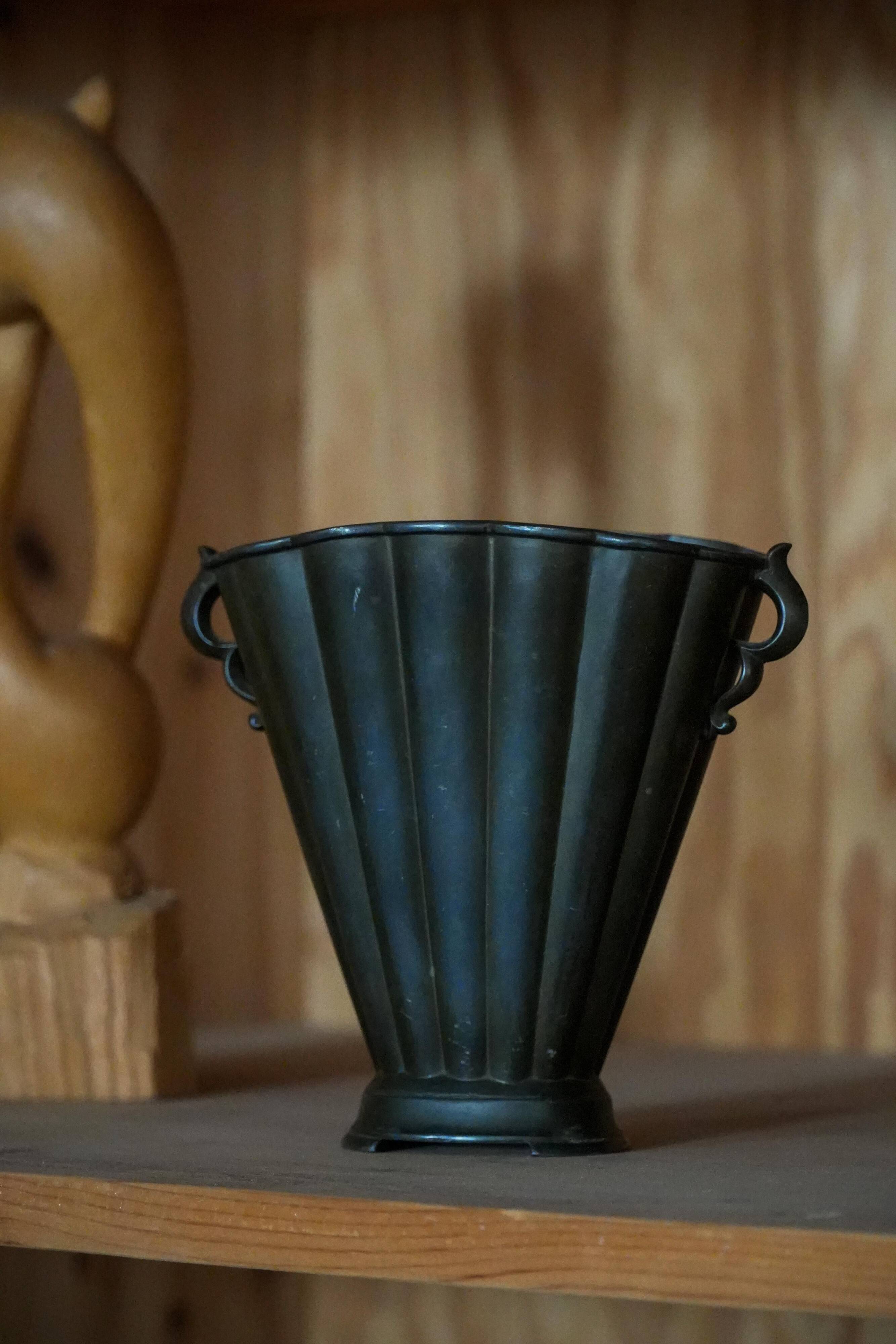 Just Andersen Art Deco Vase in Patinated Disco Metal, Denmark, 1930s, Model D20