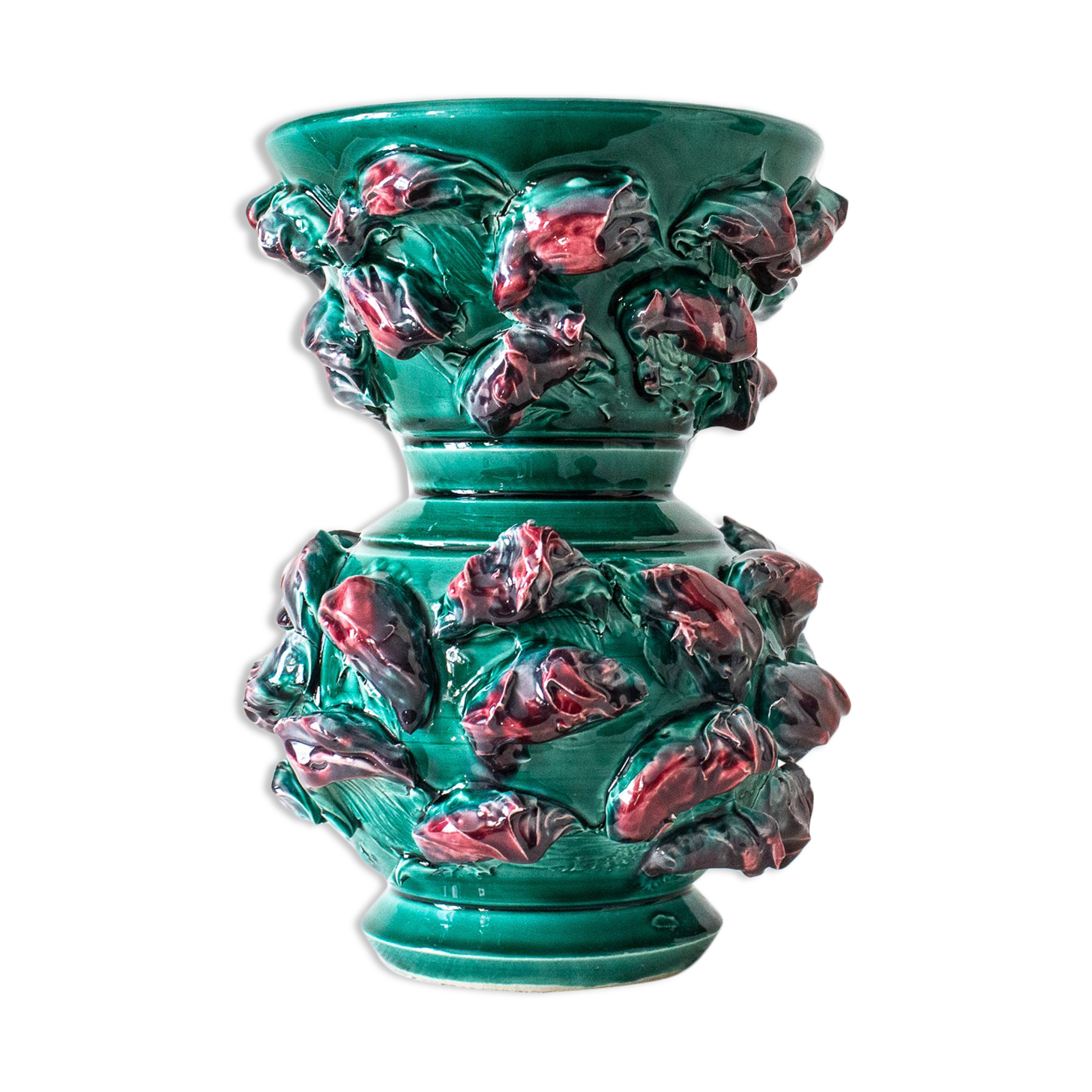 Vase en céramique barbotine années 50. Vase en céramique art déco.