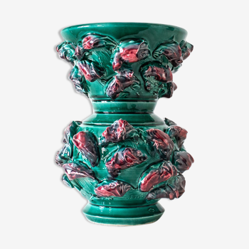 Vase en céramique barbotine années 50. Vase en céramique art déco.
