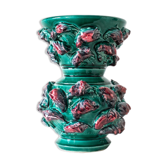 Vase en céramique barbotine années 50. Vase en céramique art déco.