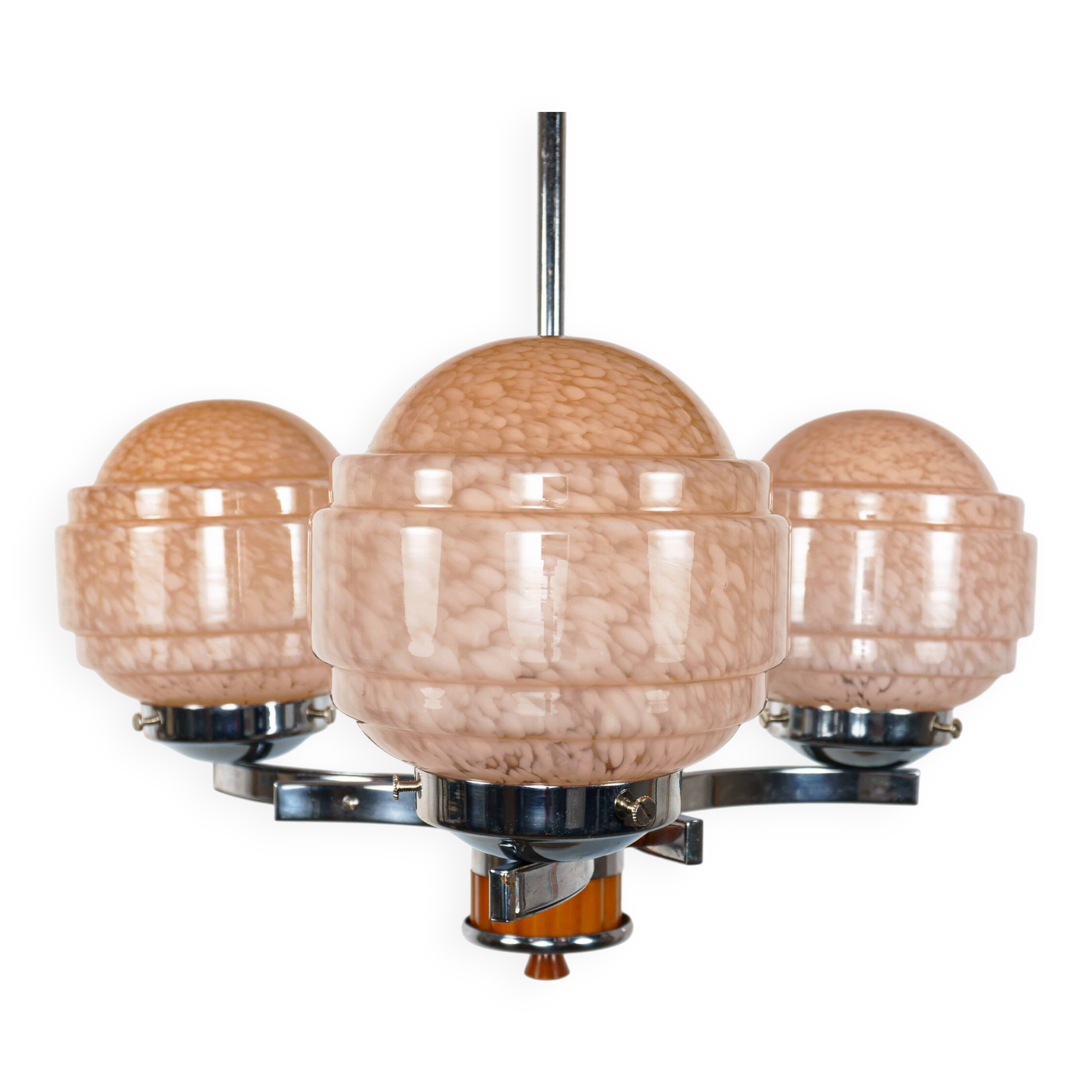 1930s Art Deco Bakelite/Catalin, Chrome & Pink Glass Chandelier Lamp