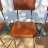 3 stainless steel tube chairs and faux leather, vintage
