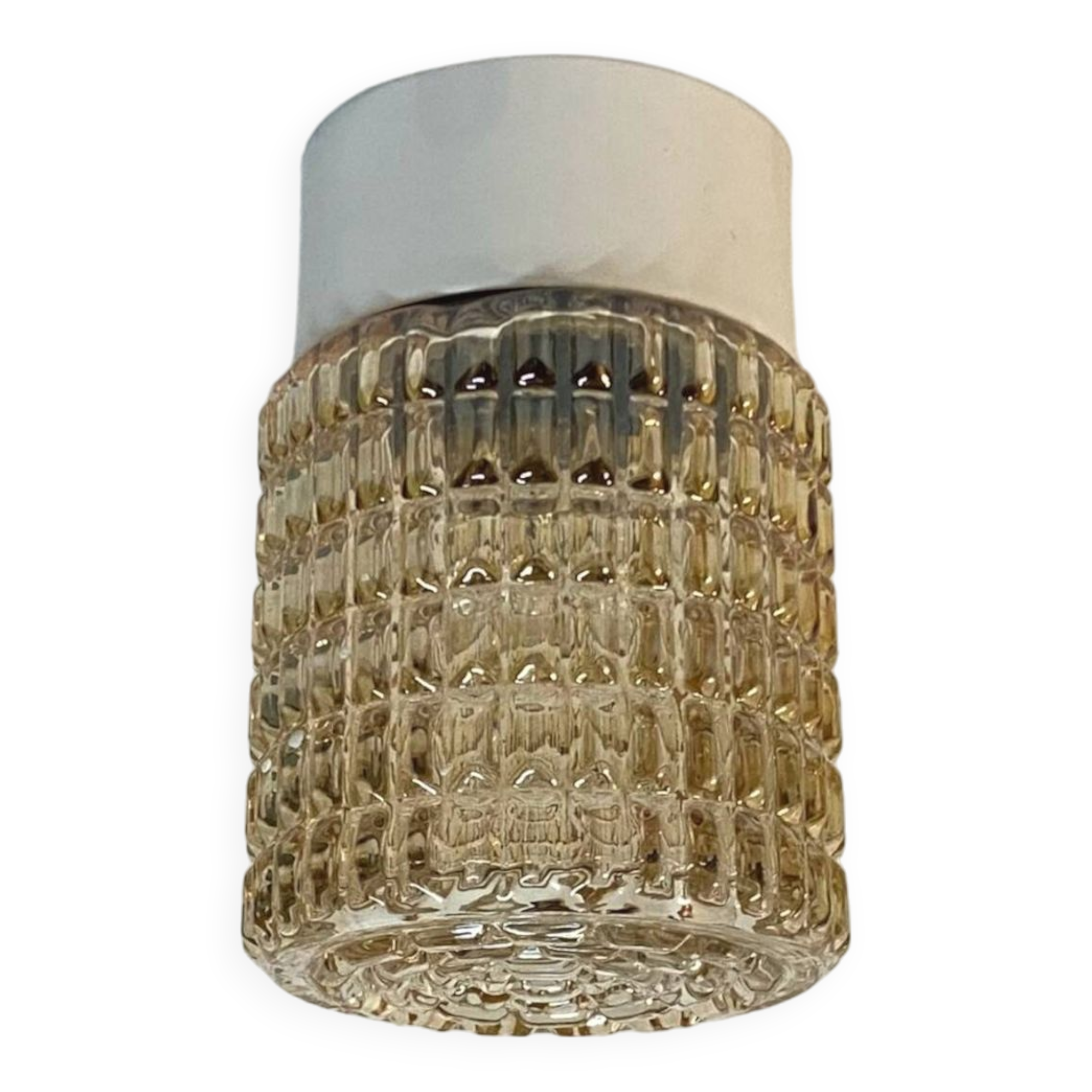 Old wall light in amber glass and plastic fixing base 1970
