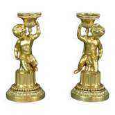 Pair of Gilt Bronze Candlesticks, Louis XVI Style – Mid 19th Century