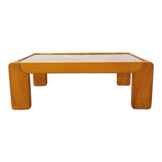 Vintage coffee table in elm and smoked glass Maison Regain from the 70s 80s