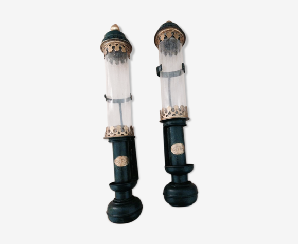 Paire d'appliques en tôle système à ressort et bougie Jamais électrifié. Epoque Victorienne.