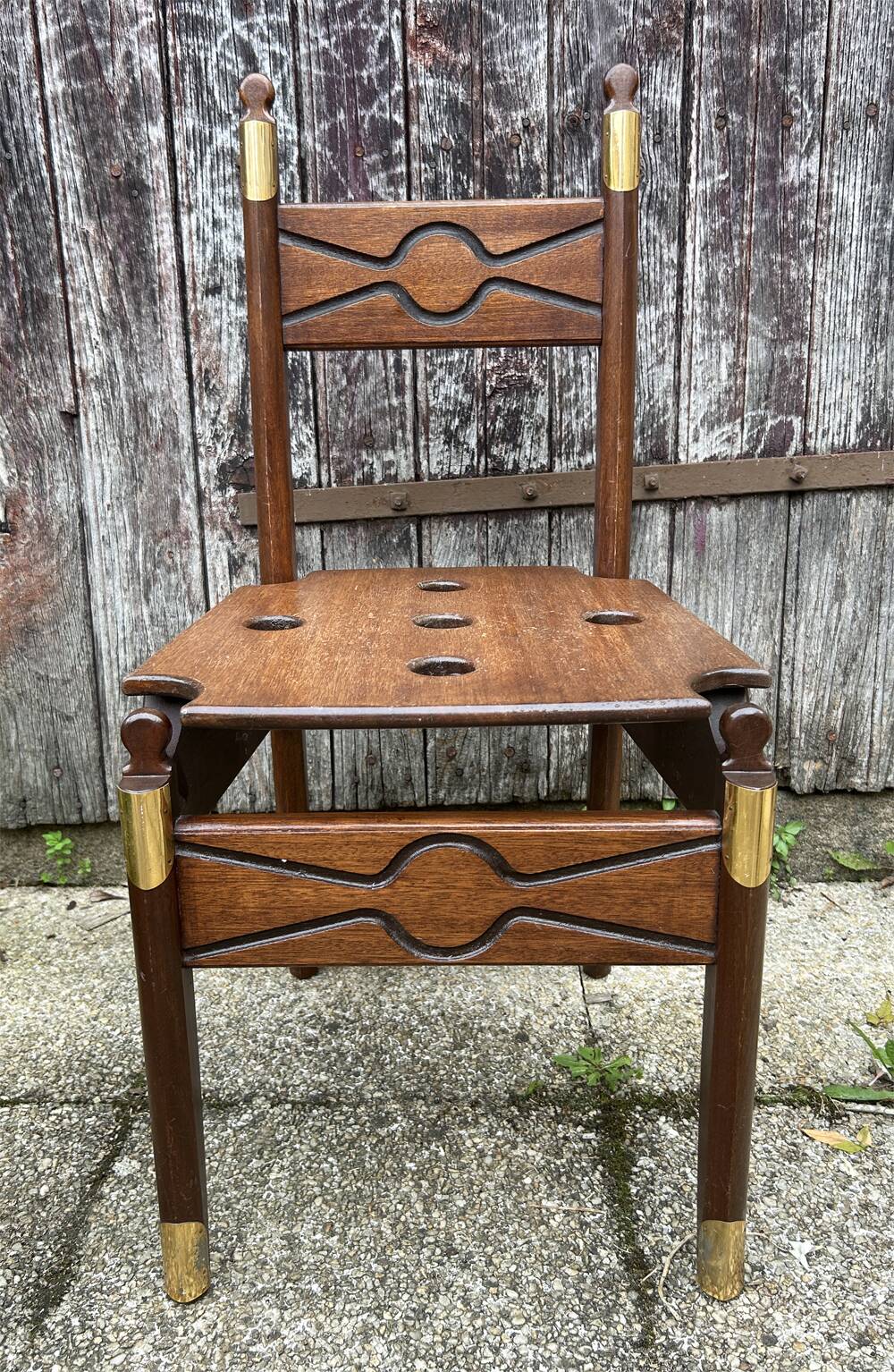 Vintage navy wood scriban chest of drawers and chair