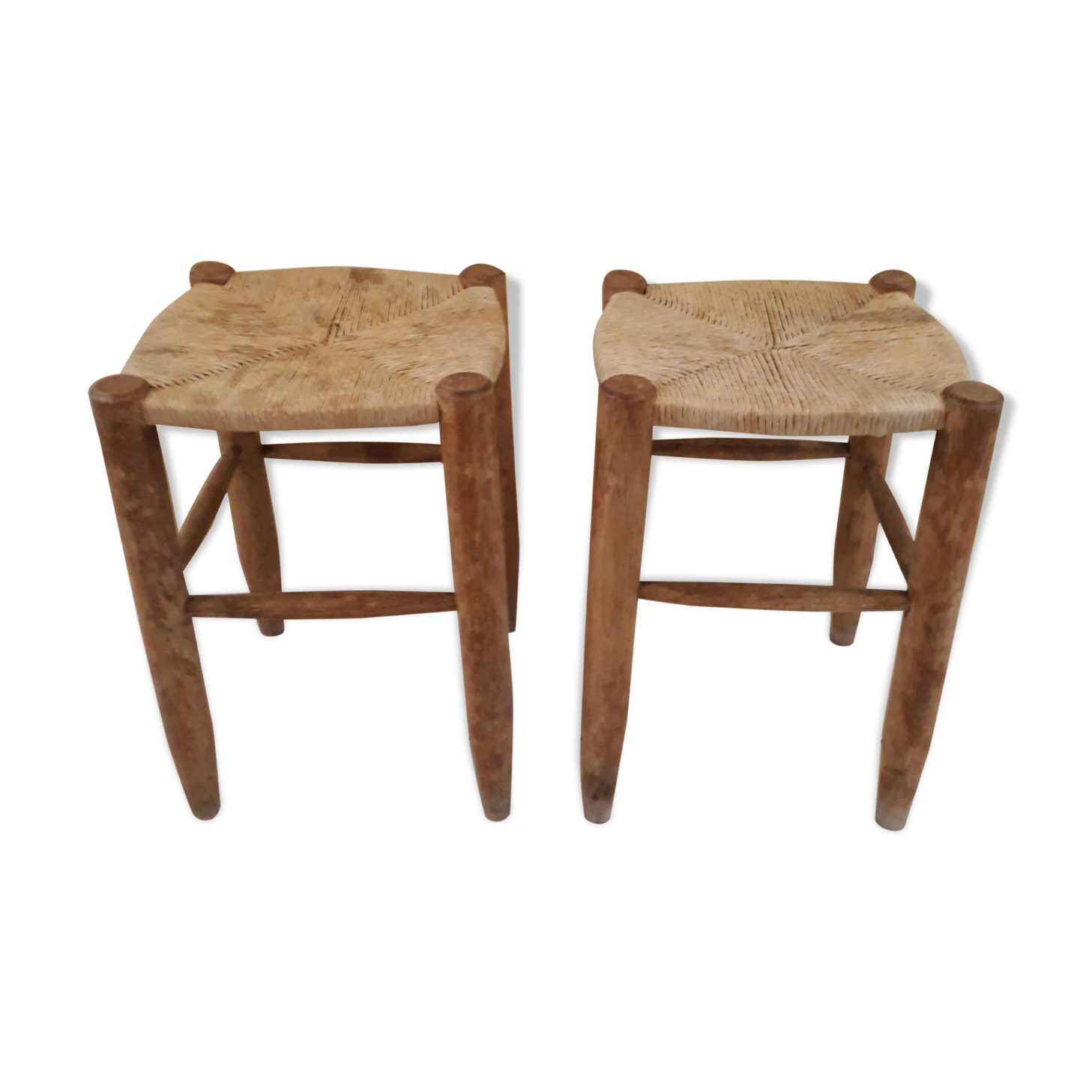 Pair of stools savoyards"wood and straw 1960