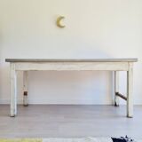 Antique work table in patinated white wood and zinc top - workbench