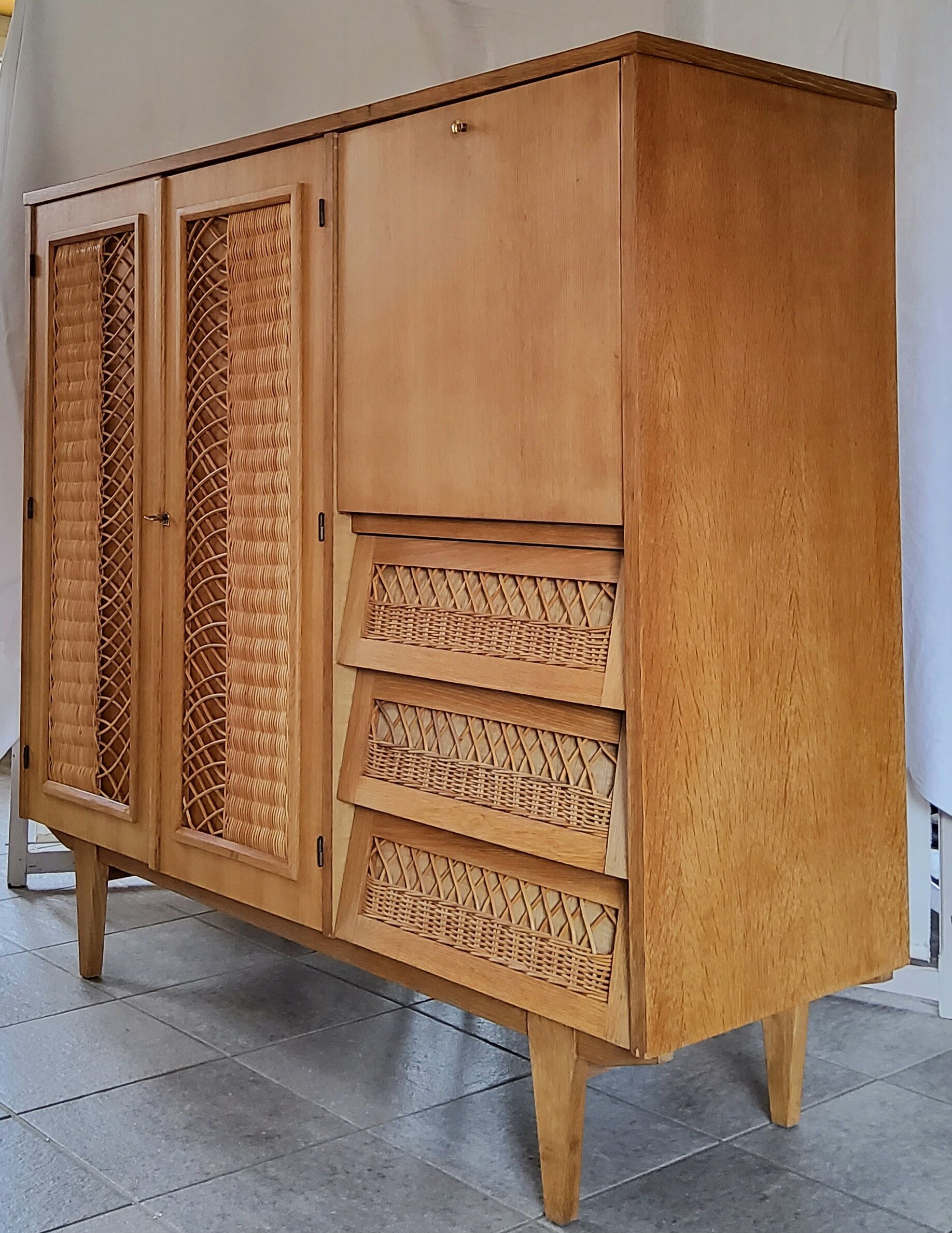 Wood and rattan cabinet