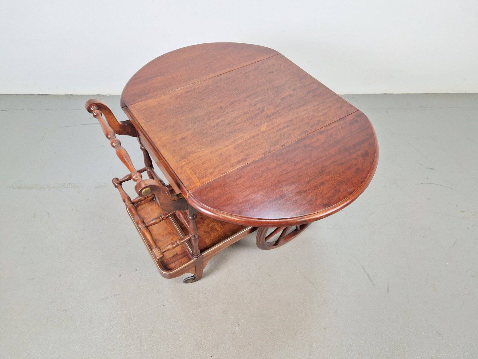 Vintage French Folding Spindle Bar Cart in Wood, 1960s