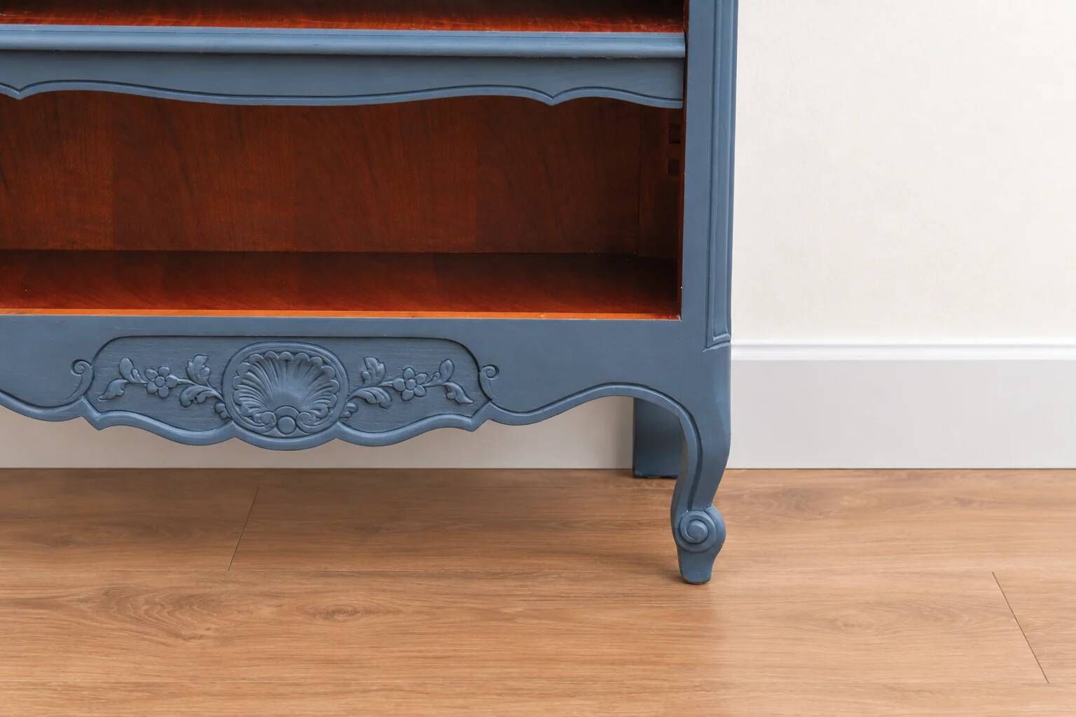 Renovated antique bookcase – Bleu des Vosges library, Libéron and natural wood – H100 cm