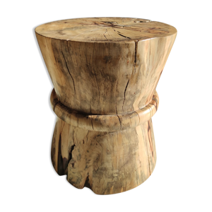 Bout de canapé tabouret ou table d'appoint en tamarin massif (monoxyle) en forme de bobine (clair)