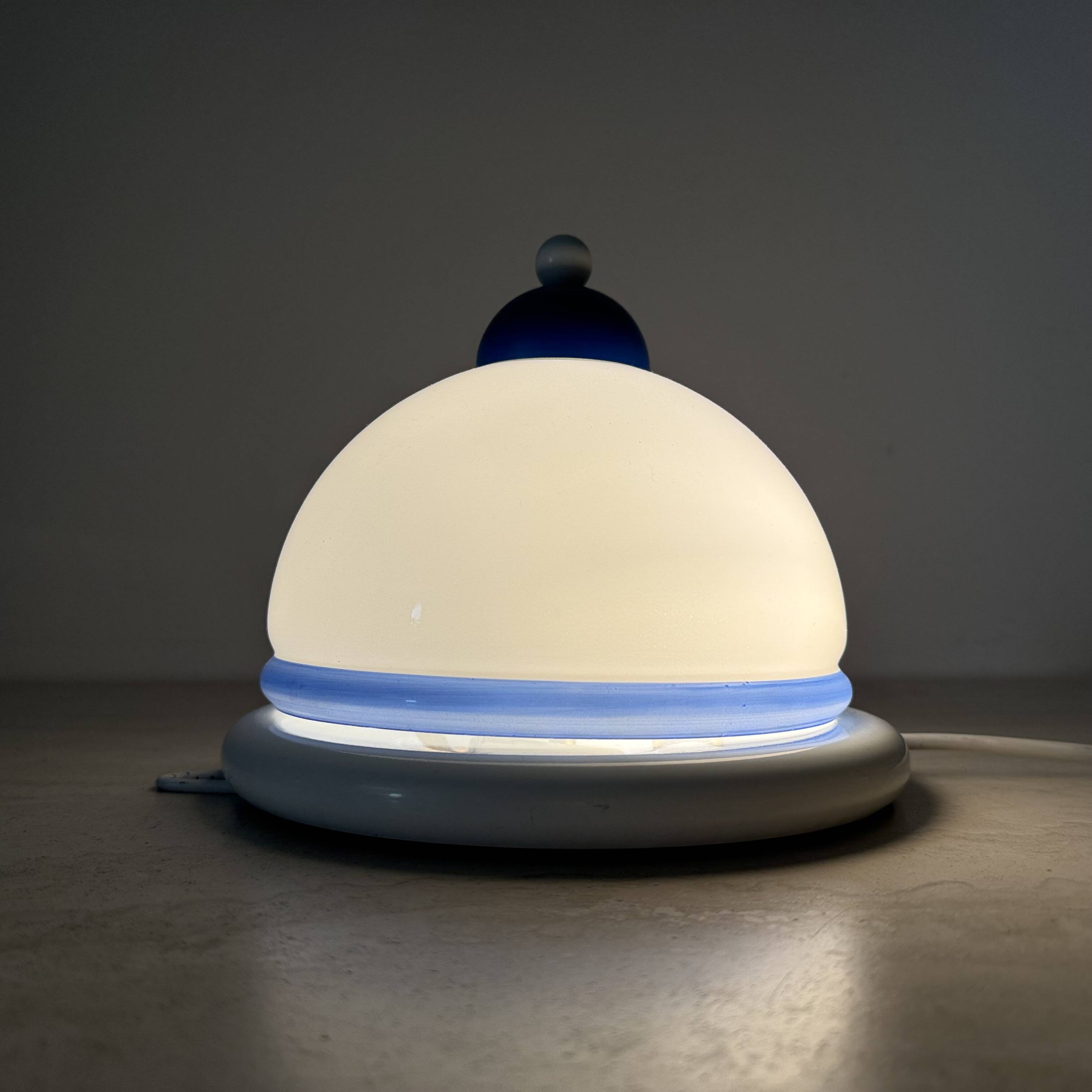 Vintage glass blue and white wall lamp sconce , 1970s