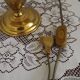 Vintage French Round Brass Table Lamp With Beige and Gold Shade