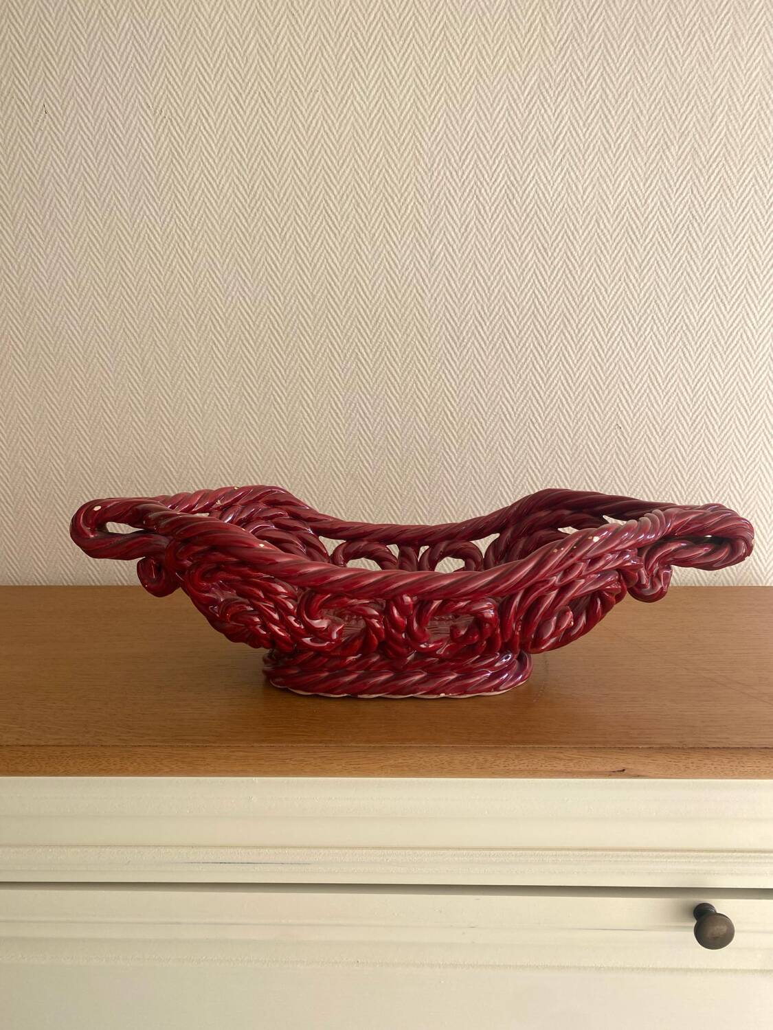 Large woven ceramic basket 60s