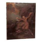 Ancienne peinture à l'huile sur toile représentant Saint François en extase