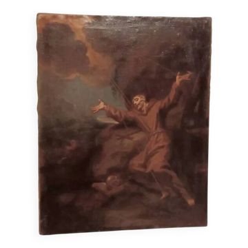 Ancienne peinture à l'huile sur toile représentant Saint François en extase