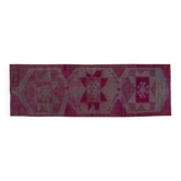 Tapis de couloir vintage turc Oushak fait main en laine et coton violet