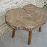 Table basse guéridon en bois brut tronc d'arbre