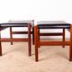 4 Tabourets Danois en teck et cuir noir modèle 40 par Hugo Farndsen 1960.