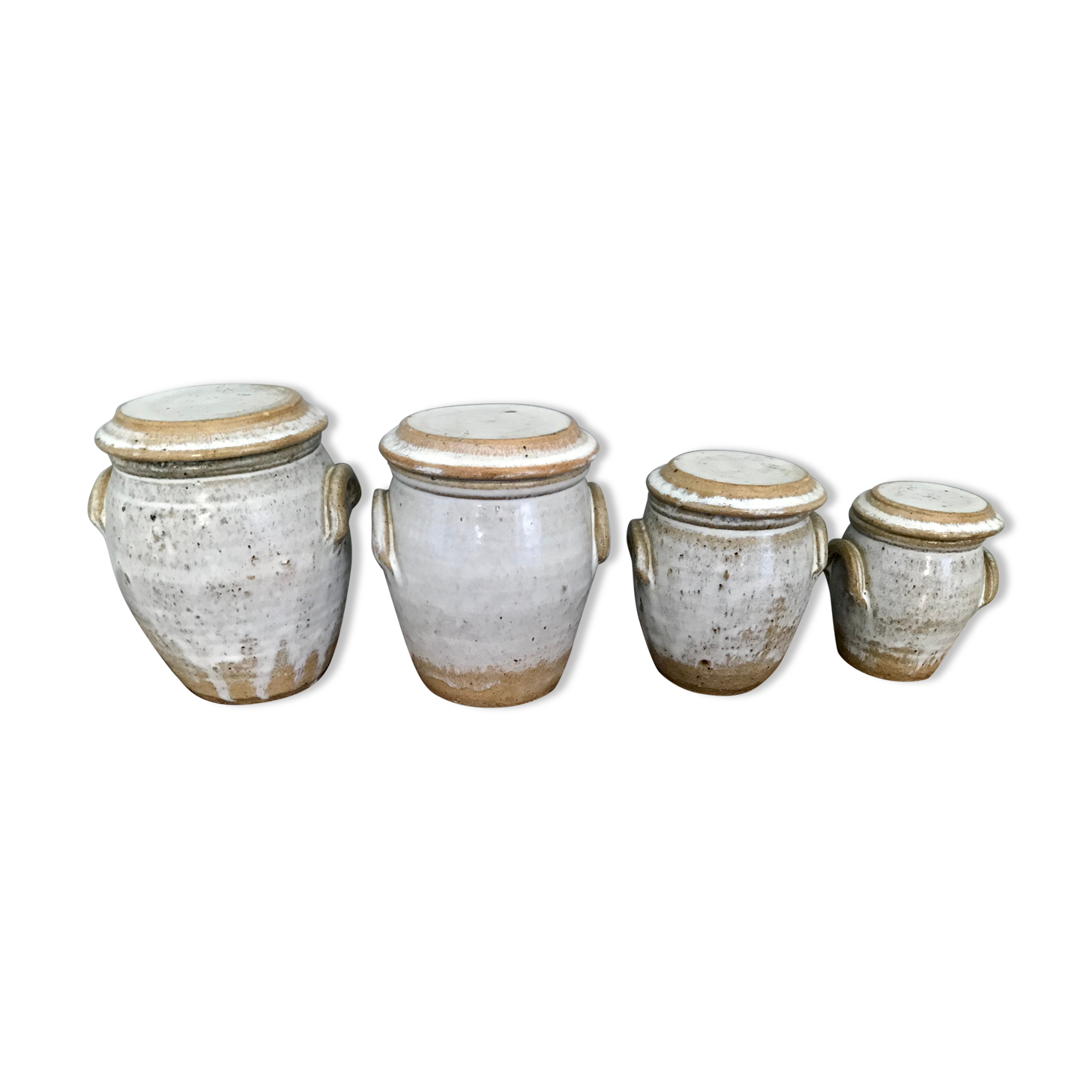 Suite of antique enamelled ceramic pots