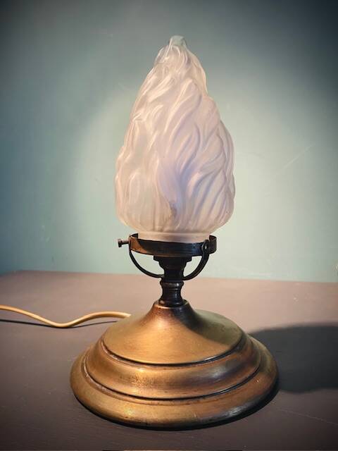 Lampe flamme Art Déco verre dépoli 1920-1930