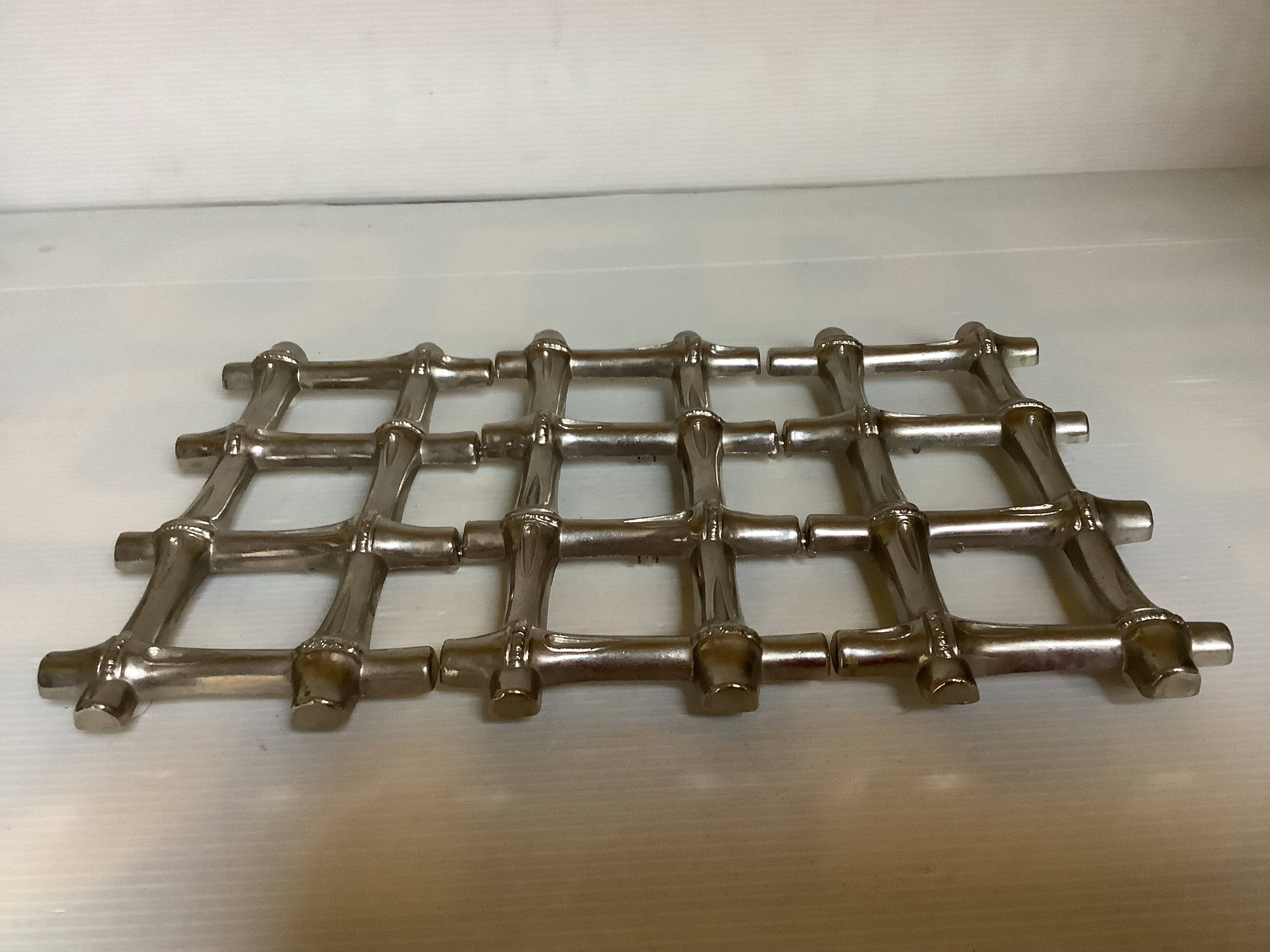 Large silver-plated bamboo trivet