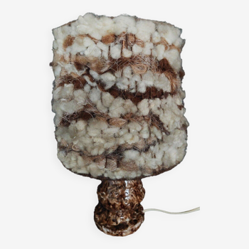 Lampe de chevet vintage abat jour laine pied terre cuite vernissée années 60