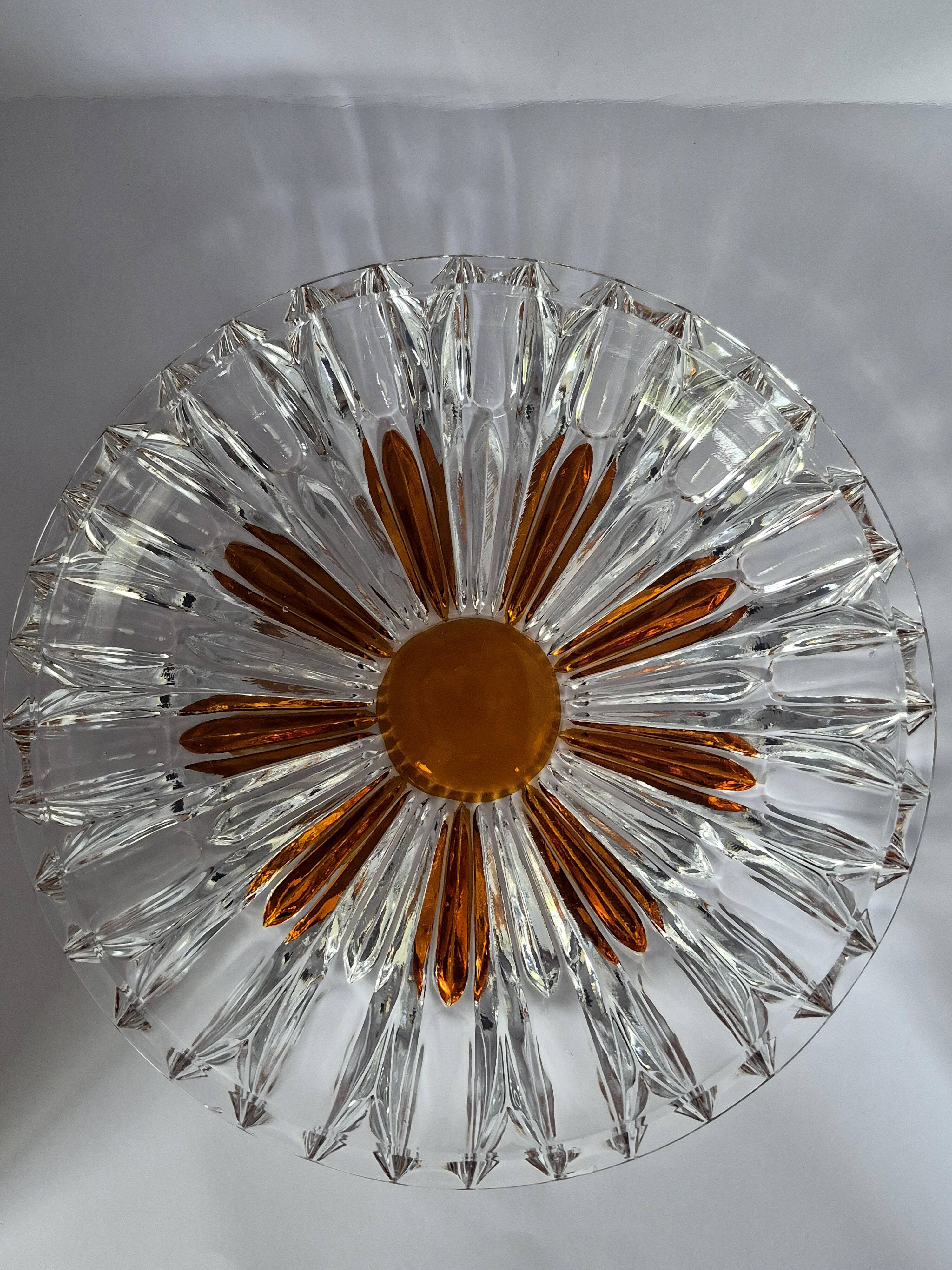 Vintage cut crystal pocket bowl with amber centre – 1960s/70s