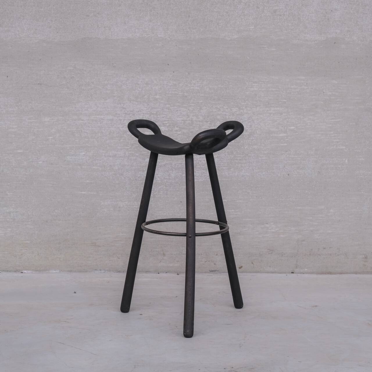 Set of Three Stained Blackened Mid-Century 'Marbella' Bar Stools