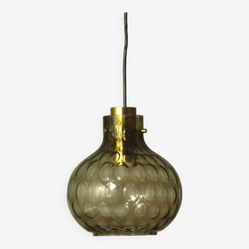 Bubble Glass & Brass Pendant by Helena Tynell for Limburg, 1960s