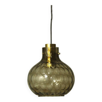Bubble Glass & Brass Pendant by Helena Tynell for Limburg, 1960s