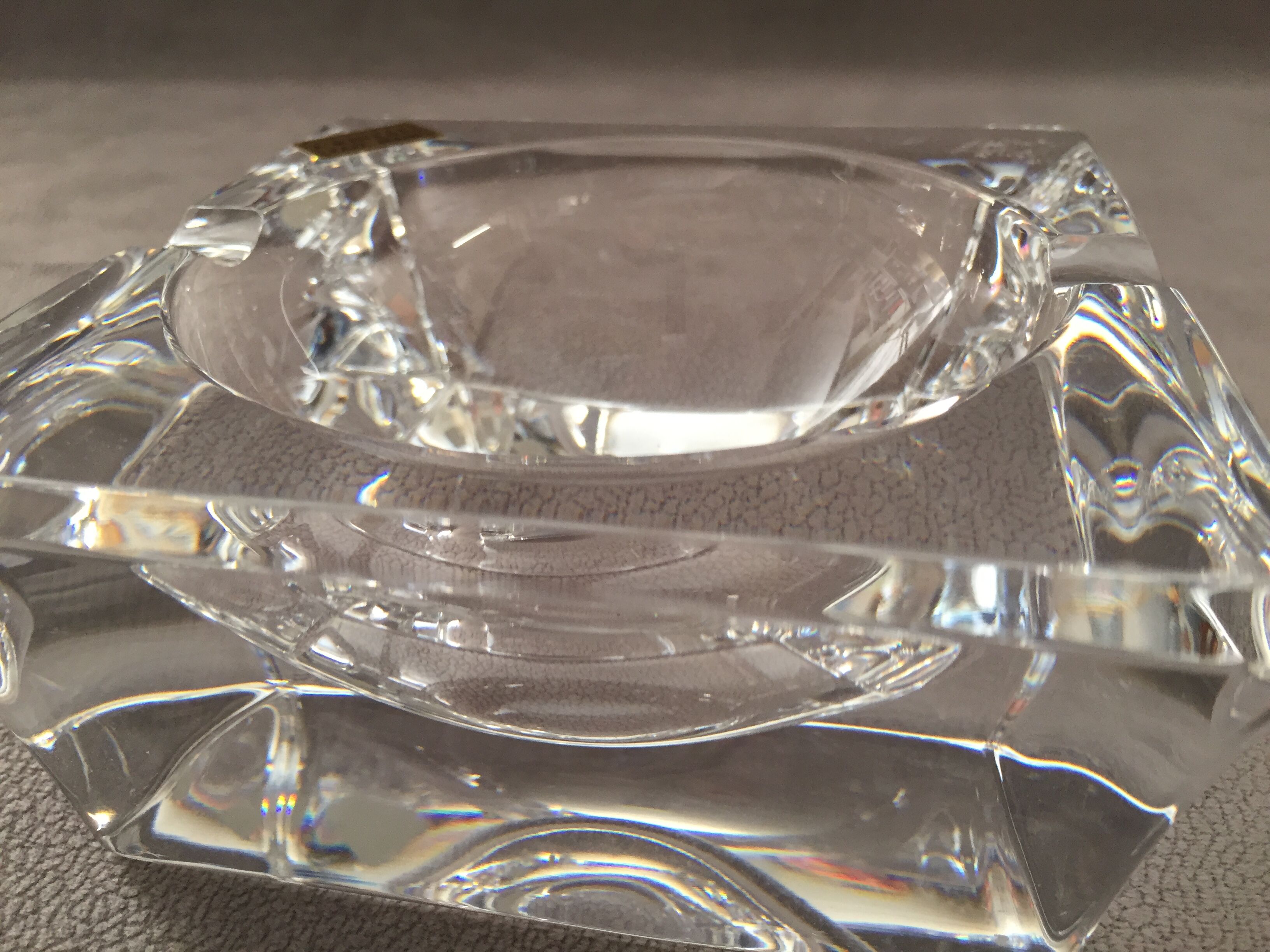 Solid crystal ashtray modernist design handmade art
