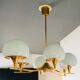 Large space-age chandelier with 6 lights - brass and opaline - design 1970