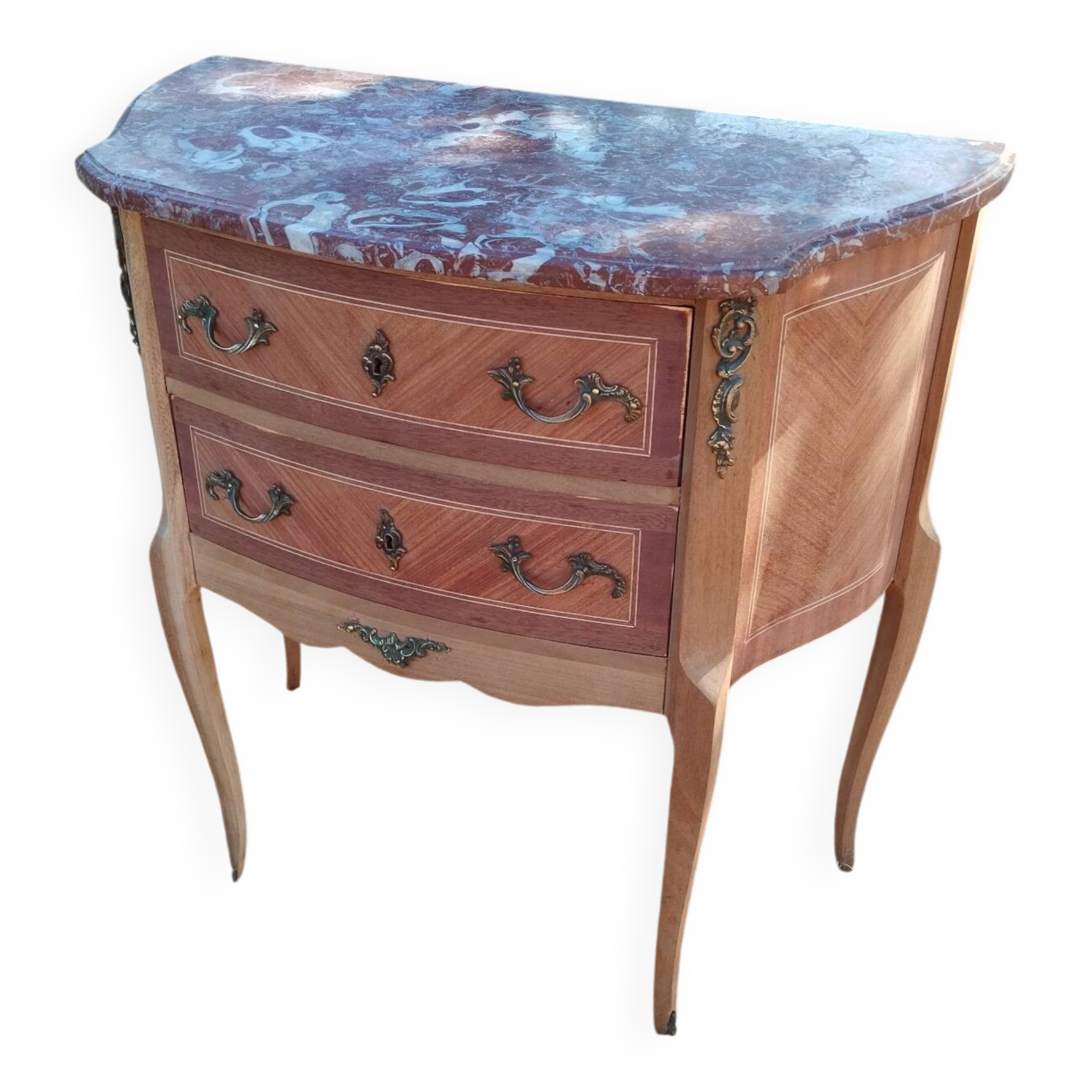 Commode ancienne marqueterie style louis xvi plateau marbre