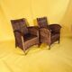 Pair of woven rattan and varnished wood armchairs - Vintage