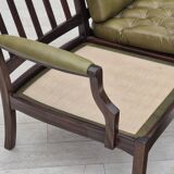 1970s, Scandinavian 2 seater sofa in original condition, green furniture leather, solid teak wood.