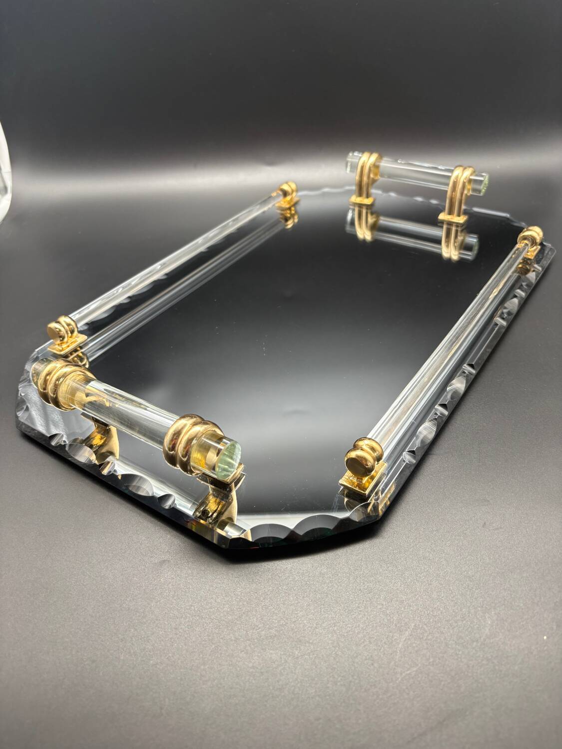 Beveled mirrored tray, Art Deco 1940, Saint-Gobain France