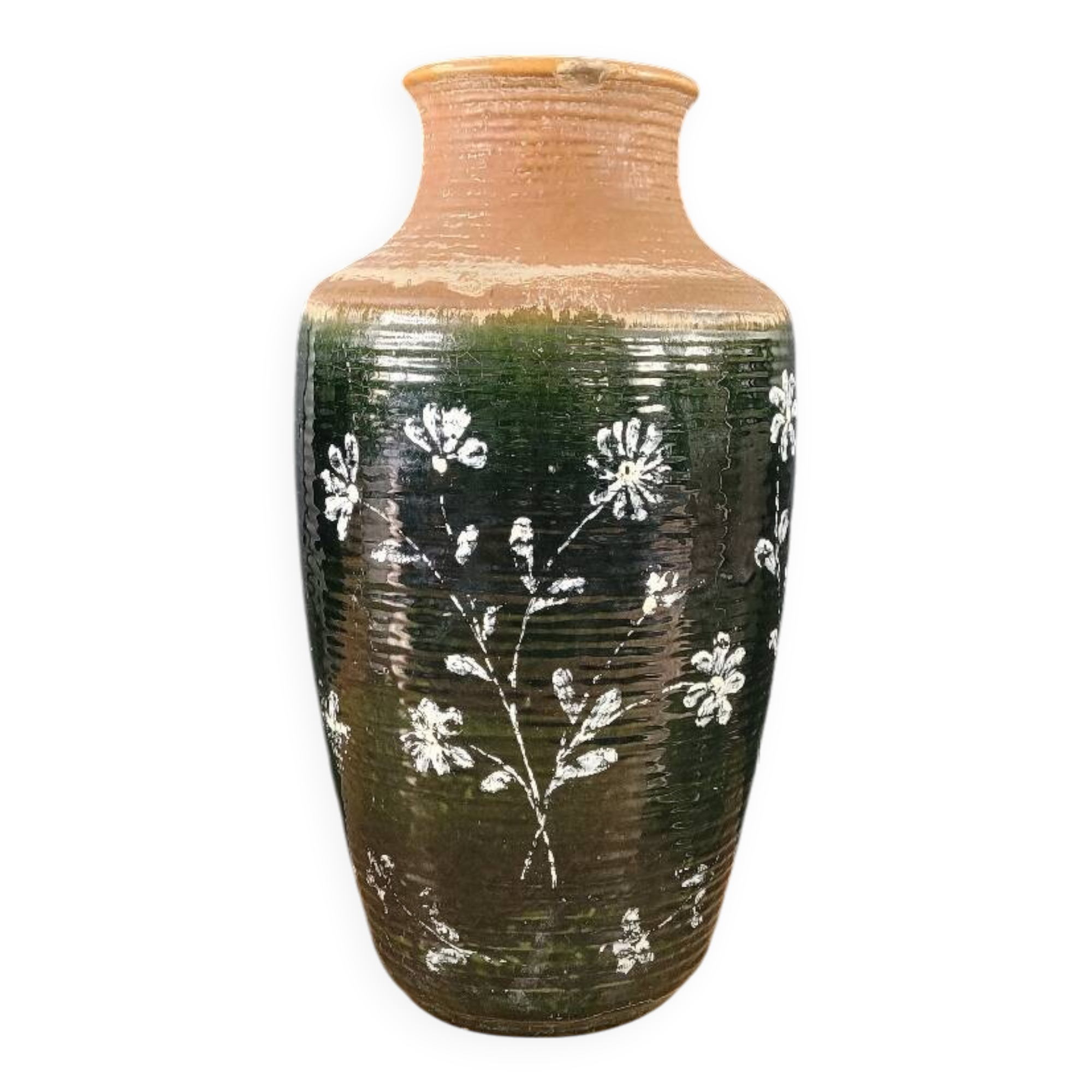 Vase de sol West Germany 7901-45 vert à motifs fleurs peints
