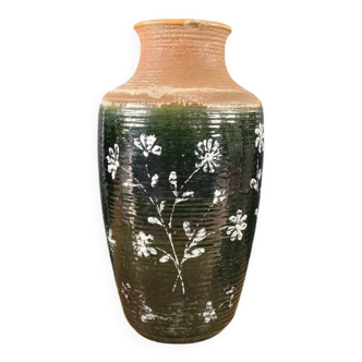 Vase de sol West Germany 7901-45 vert à motifs fleurs peints