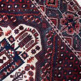 Vintage 1950s Persian Afshar rug, tribal double medallion, red field, 148cm x 211cm