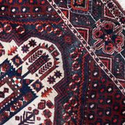 Vintage 1950s Persian Afshar rug, tribal double medallion, red field, 148cm x 211cm