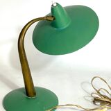 Mid-cenrury Italian Modern brass and green lacquer table lamp from 50s