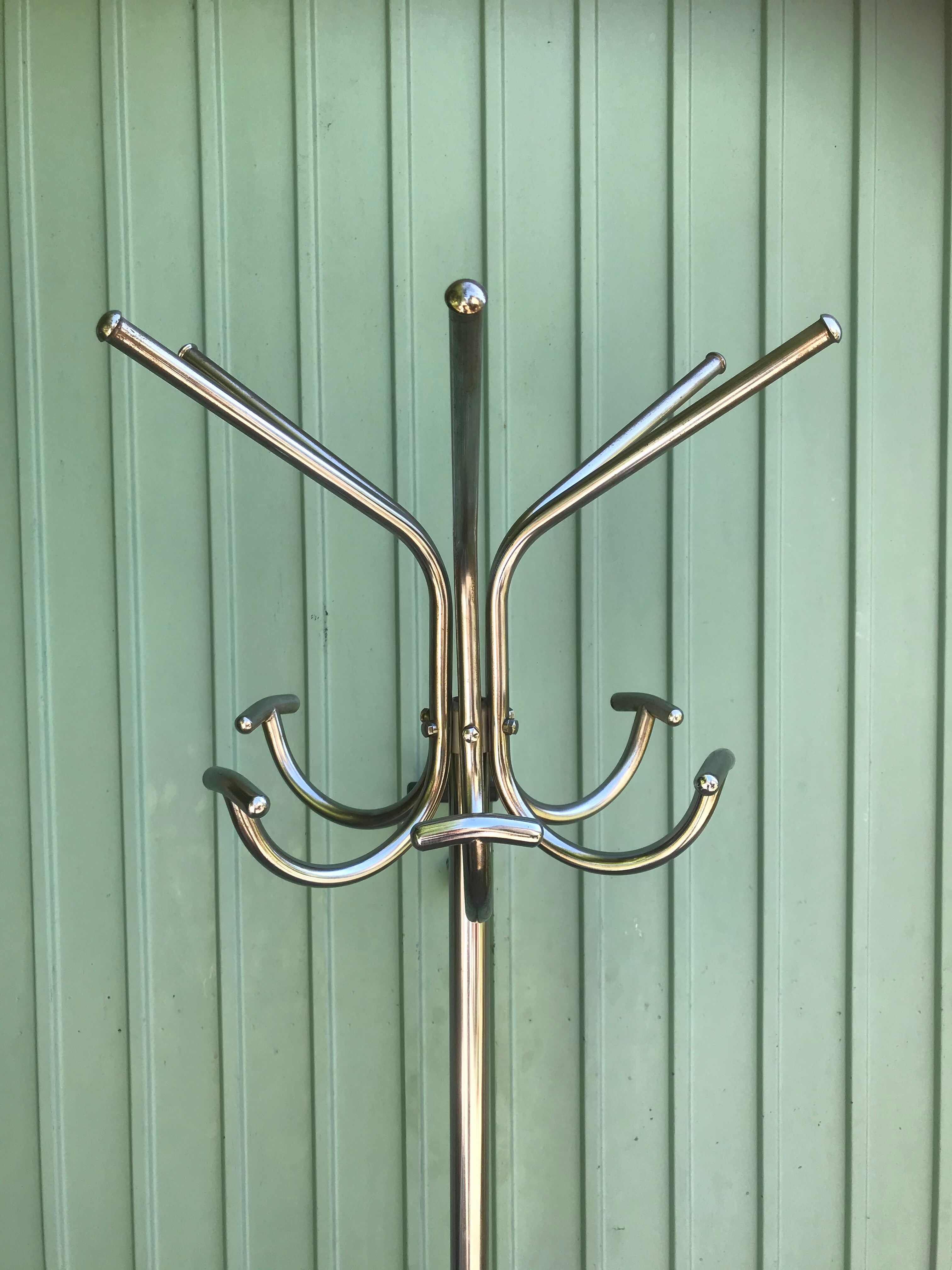 Ancien Porte Manteau Sur Pied 5 Patères Doubles Métal Chromé Années 50 Vintage
