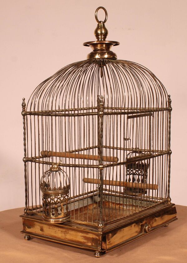 Cage à Oiseaux En Laiton - 19° Siècle