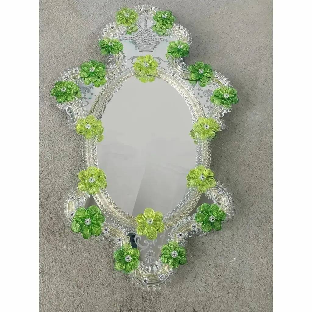 Contemporary Venetian Oval Hand-Carved Mirror by Simoeng